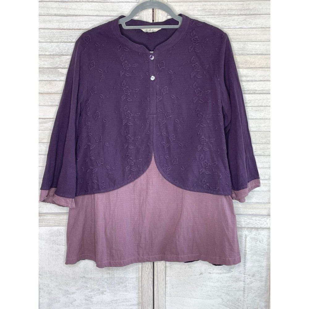 Retro Traditional Chinese 2 Tier Blouse Purple Size Medium - Picture 6 of 6